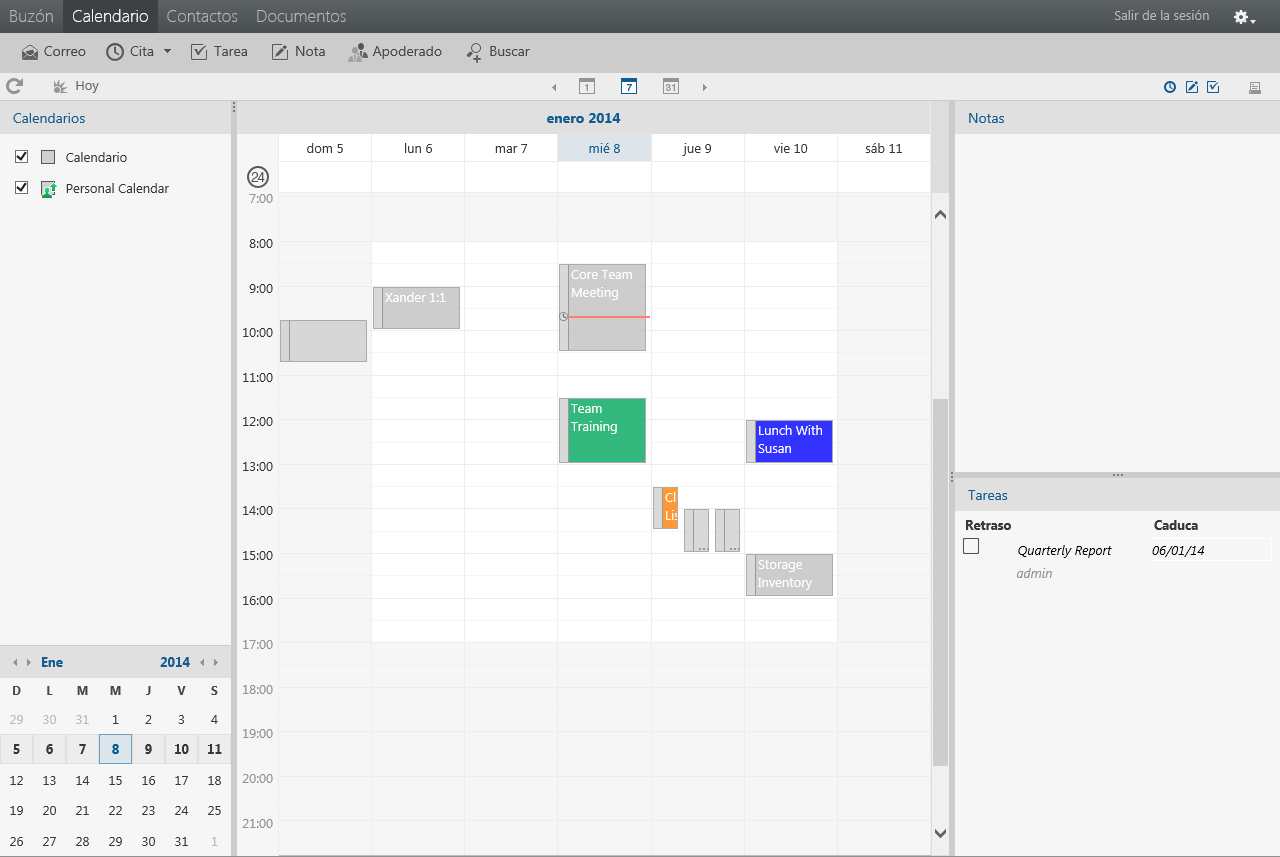 Vista semanal del calendario